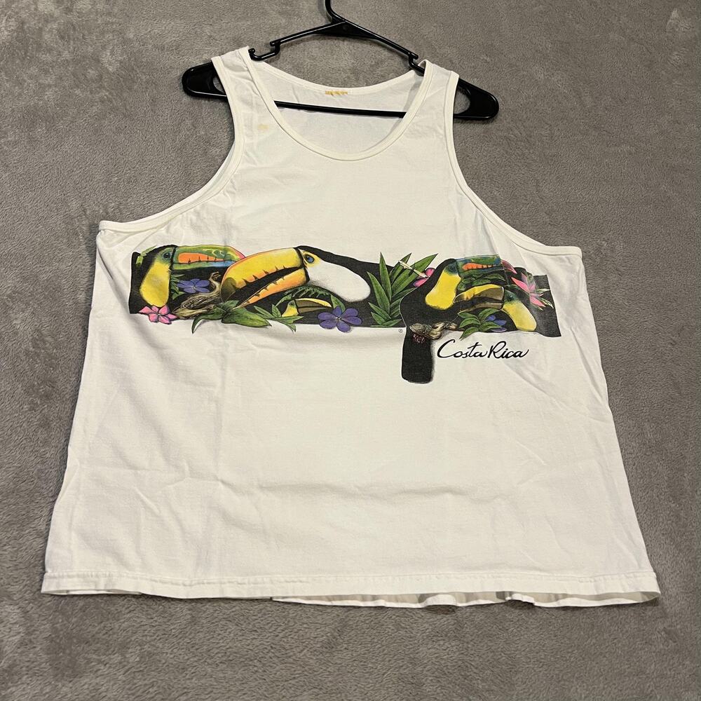 Costa Rica Tank Top Mens XL White Toucan Graphic Tropical Jungle Souvenir Shirt